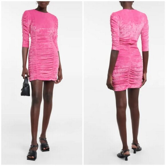 💕GANNI💕 Velvet O-neck Dress ~ Shocking Pink 10-12 US 42 EU NWT - Picture 1 of 16
